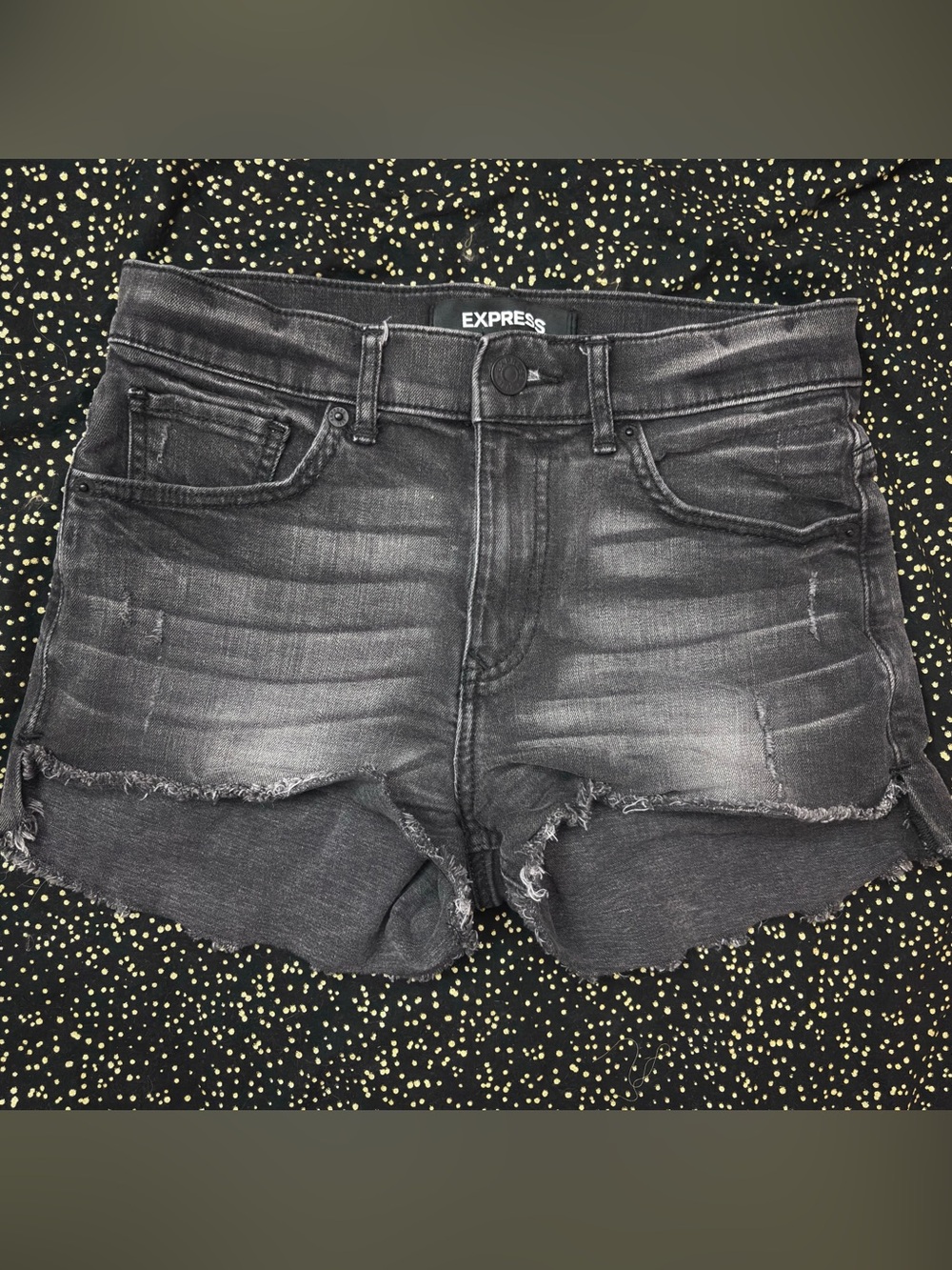Express High-Waist Distressed Black Denim Shorts 2